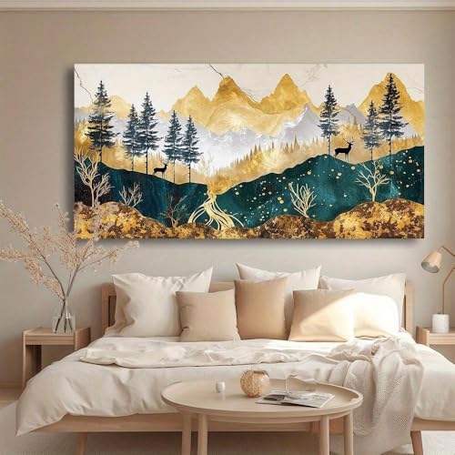 Paysage naturel d'inspiration vintage dorée grand format 70x140