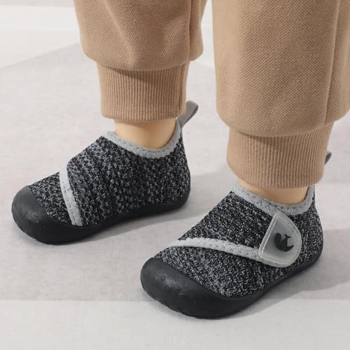 Image of FEETCITY Baby First Walking Shoes Wide Baby Shoes Infant Sneakers Newborn Crib Shoe Barefoot Lightweight Slip On Shoe