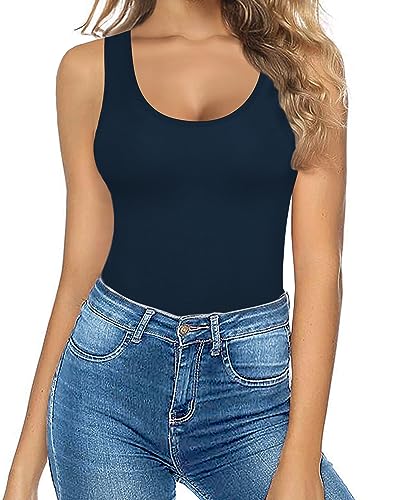 MANGOPOP Women's Tank Top Bodysuit Scoop Neck Sleeveless Body suit Sexy Backless Ribbed Tops2