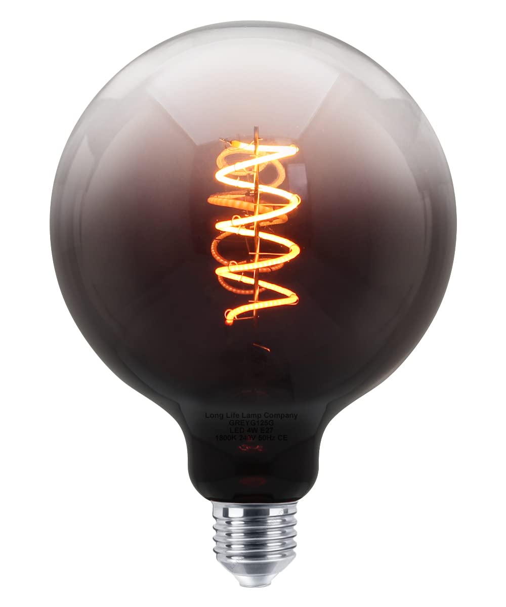 Long Life Lamp Company LED Glass Globe Light Bulb E27 Edison Screw Coil Spiral Filament Grey Smoke G125 Gradient