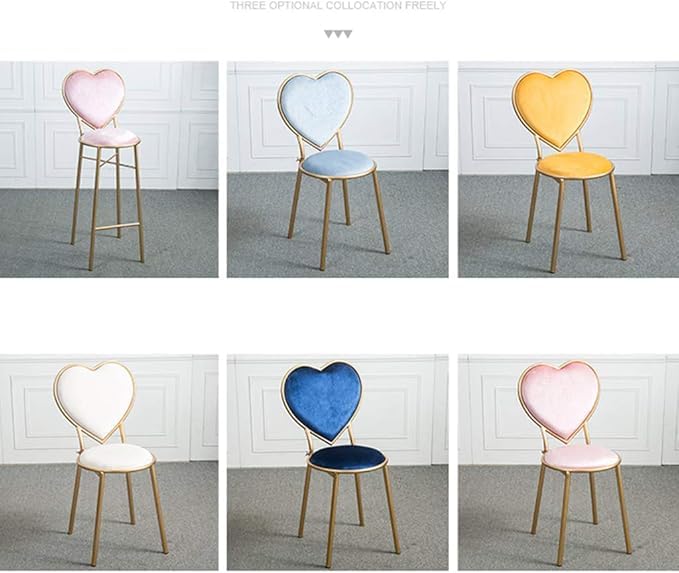 Image of Round Ottoman with Gold Metal Legs for Home, Craft Heart Shape Love Shape Back Velvet Desk Chair Make Up Bedroom Furniture Round Ottoman with Gold Metal Legs (Pink) (Blue)
