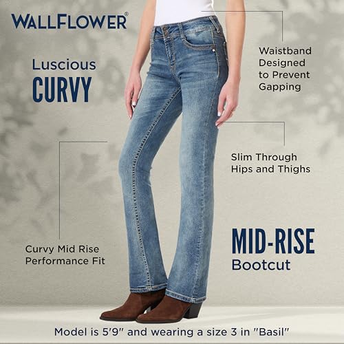 Image of WallFlower Luscious Curvy Bootcut Jeans for Women, Mid-Rise Insta Stretch Denim, Size-Inclusive Juniors Jeans