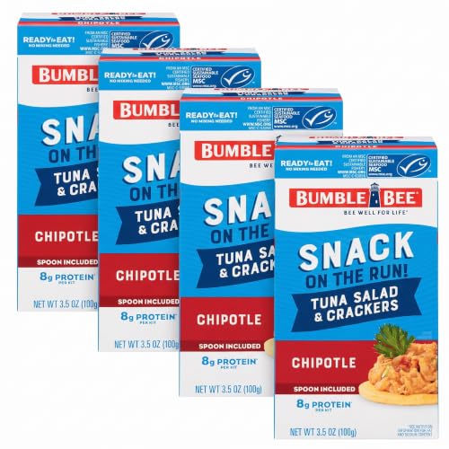 Bumble Bee Snack On The Run Chipotle Tuna Salad with Crackers Kit - Ready to Eat Protein Snack Pack - 8g Protein per Box - Wild Caught MSC Certified Tuna (Pack of 4)