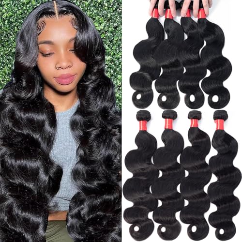 Brazilian Body Wave Bundles Human Hair 18 20 22 24 Inch 12A 100% Unprocessed Virgin Human Hair Weave 4 Bundles Deals Natural Black Color