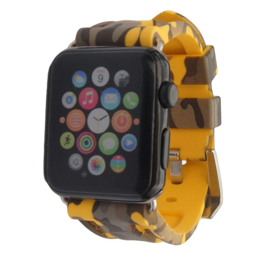 iparts 42mm Camo Soft Silicone Sport Strap, Replacement Bracelet Wristband for Apple Watch Series 1,2,3, (yellow)