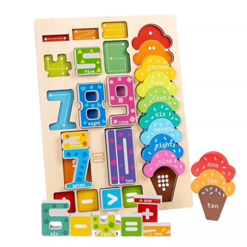 LLTCMYGS Tablero de Rompecabezas de conteo de Operaciones matemáticas de Madera Montessori, Juego de clasificación y apilamiento de Formas para Contar