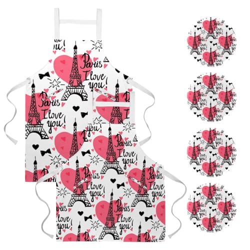 Lot de 2 tabliers de cuisine Tour Eiffel Paris avec 4 broches pour le service