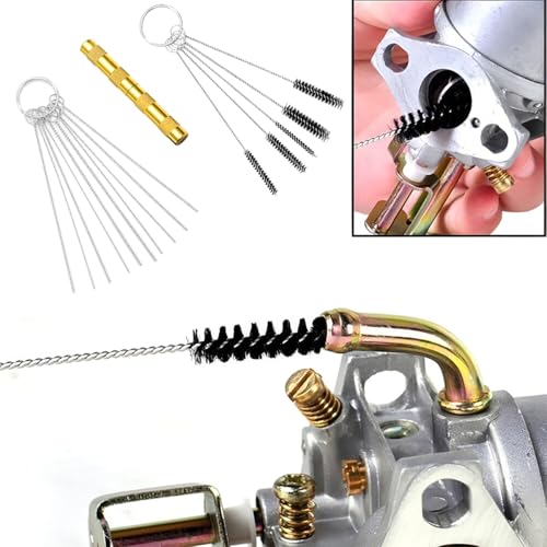 Image of Car Carburetor Cleaning Kit, Carburetor Carbon Dirt Jet Remove Cleaner 13 Stainless Steel Cleaning Wires Set 10 Cleaning Needles 5 Nylon Brushes 1 Sharp Pick, Universal for Vehicles