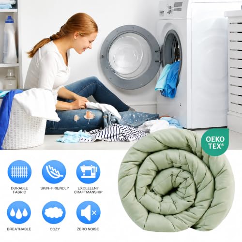 Image of EASELAND Full Size Down Alternative Comforter, Sage Green, 82x86 Inches | Quilted Duvet Insert for All Seasons, Soft Lightweight Bedding with Corner Tabs, Breathable Machine Washable Hotel Quality