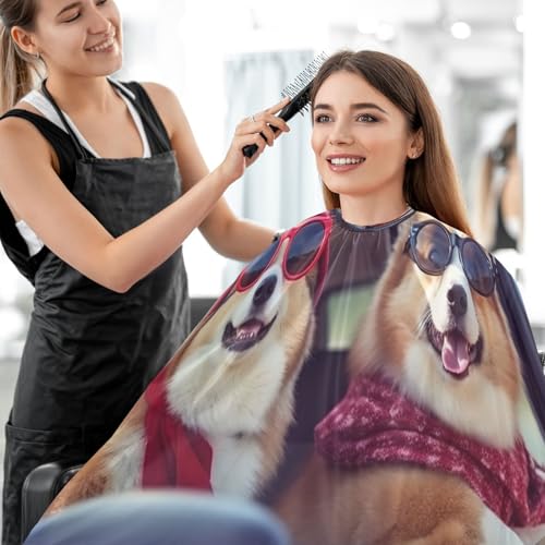 Capa impermeable profesional para cortar cabello con cierre ajustable para peluquería, diseño Two Cool Corgi Dogs miniatura 7