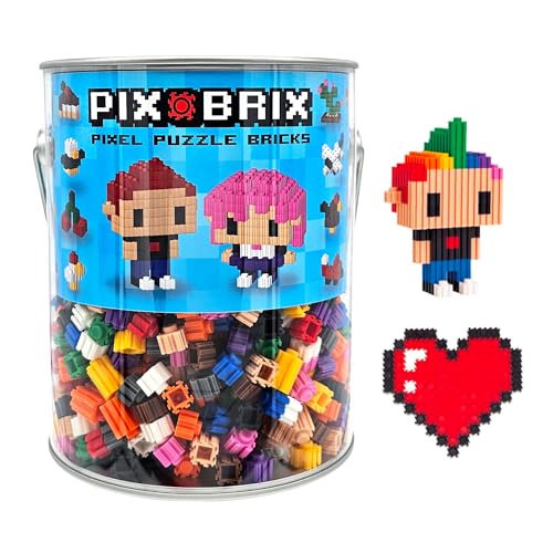Pix Brix Pixel Art Puzzle Bricks Bucket – 1,500 Piece Pixel Art Kit with 11 Colors, Dark Palette – Interlocking Building Bricks, 2D and 3D Builds – Stem Toys, Ages 6 Plus