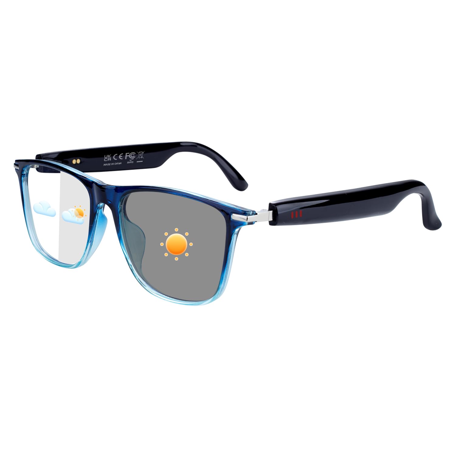Smart Bluetooth Glasses for Men & Women, Voice Assistant & IPX5 Waterproof, Photochromic Smart Glasses with Speakers, Hand-Free Call & Music, Bluetooth Sunglasses for Travel, Working & Driving(Blue)-image-34