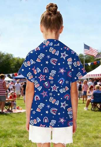 Image of 4th of July Shirts for Girls Boys American Patriotic Tshirt Kids Hawaiian Button Down Tops