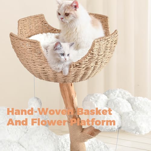 Image of Easyego Modern Cat Tree, 40.5 inch Aesthetic Wood Cat Tree Tower for Large Cats, Luxury Cat Condo with Scratching Posts and Flower Platforms, Cat Furniture, White