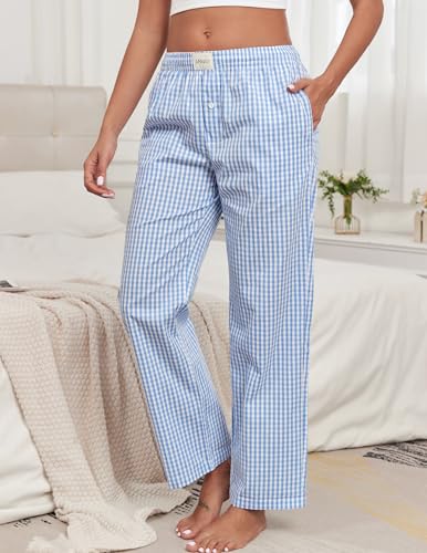 Womens Pajama Pants Cotton Plaid Lounge Pants Y2K Pj Bottoms Drawstring Sleepwear With Pockets S-3XL3