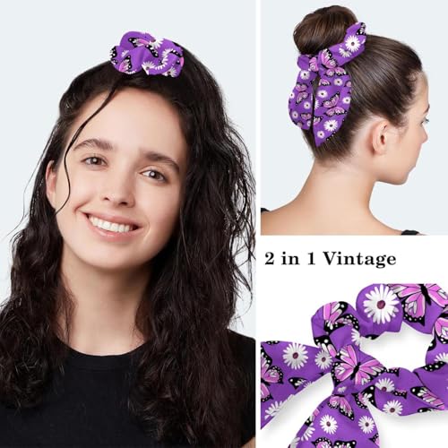 Image of Colored Butterflies Scrub Caps Women Ponytail, Adjustable Bouffant Surgical Caps with Button, Nurse Hats Long Hair