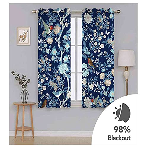 Rideau occultant salon oiseau plante bleue rideaux oeillets isolant 264x160 cm