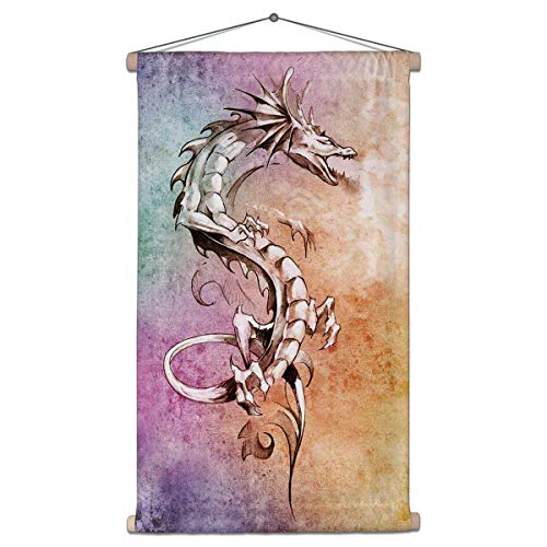 Image of ArtzFolio Tattoo Art Big Medieval Dragon Velvet Fabric Painting Tapestry | Scroll Art Hanging 30 x 48.8 inch (76 x 124 cms)