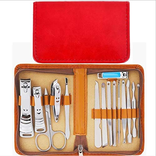 Coupe Ongle Professionnel Deux couleurs sac à fermeture éclair en polyuréthane ensemble de coupe-ongles outils à ongles en acier au carbone 15 pièces/ensemble ensemble de coupe-ongles Kit Manucre(1)