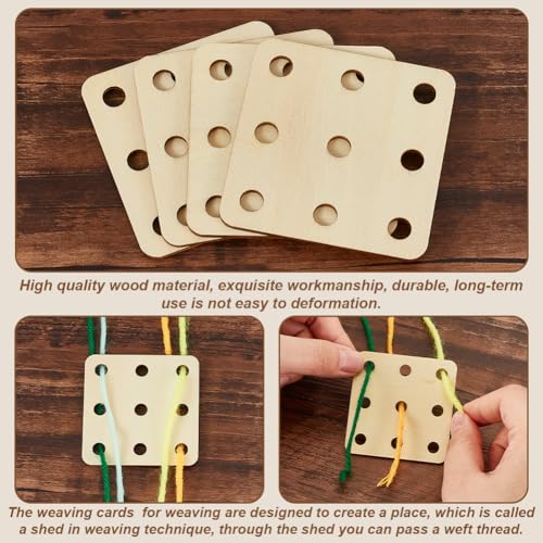 AHANDMAKER 24 Stück Webkarten. 2.17x2.17 quadratische Holzbrettchen Webkarten Webstuhlkarten Mit 9 Loch Handgefertigtes Webwerkzeug Webzubehör Für Strickwebstuhl Oder Inkle Webstuhl Mokassin