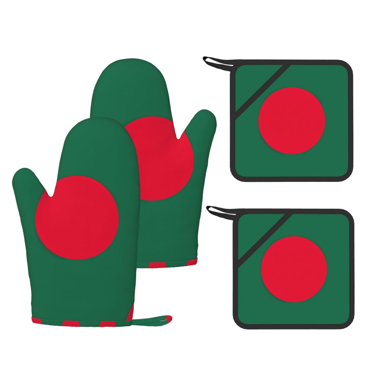 Flag of Bangladesh Fashion Printed Kitchen Kit with Heat Resistant Oven Mitts & Non-Slip Hot Pads for Baking