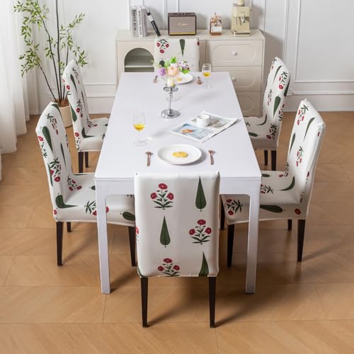 Image of House of Quirk Elastic Chair Cover Stretch Removable Washable Short Dining Chair Cover Protector Seat Slipcover (Pack of 6, Shalimar Garden)