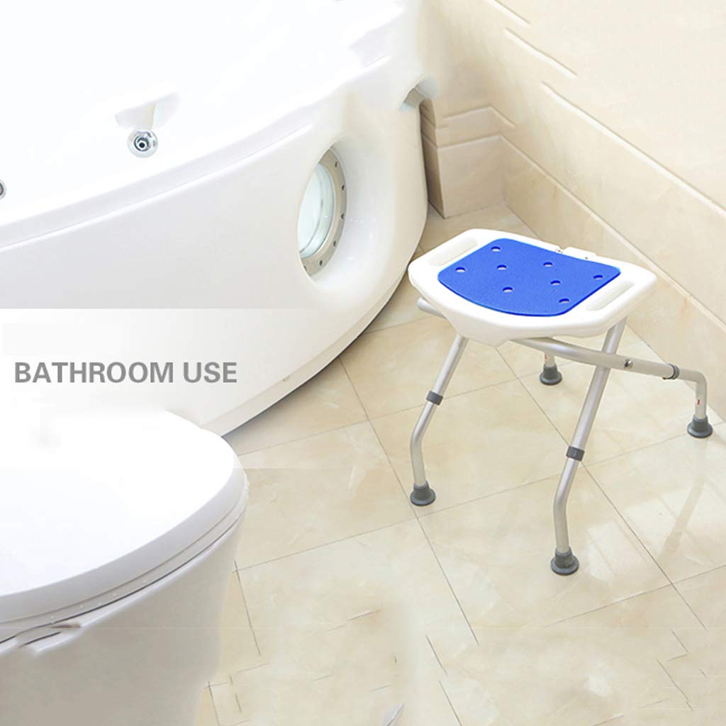 Plegable Asiento de Ducha Ergonómico Silla de baño Taburete Altura Ajustable con Acolchado Antideslizante Agujeros para Drenaje para Ancianos, discapacitados Carga de 136 kg.