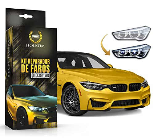 HOLKOM - Kit Pulir Faros Coche Profesional | Kit Pulido Faros Coche | Pulimento Faros Coche | Pulidor Faros Coche | Kit Reparacion Faros Desgastados y Amarillos | Uso Fácil | ITV | Quick Reviver