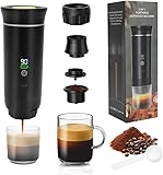 Tragbare Espressomaschine, 3-in-1-Camping-Kaffeemaschine, 20 Bar Mini-Reisekaffeemaschine mit USB, Selbsterhitzung, kompatibel mit gemahlenem Kaffee und Kapseln für Reise Wandern Büro Wohnmobil