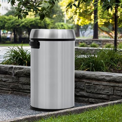 Image of 65L /17 Gal Commercial Trash Can, Round Open Top Trash Can, Large Capacity Waste Bin for Indoor /Outdoor Businesses Use, Stainless Steel Garbage Bin for Home Office Cafes Shopping Mall, Silver