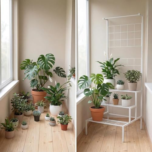 Image of Giore 4-Tier Plant Stand with Premium White Finish, Large Indoor & Outdoor Living Room, Balcony & Patio, Flower Pot Display Shelf, Home Dcor, Plant stand For Balcony