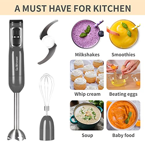 La Reveuse Immersion Hand Blender, 3 In 1, 300 Watts 2 Speeds Multi-Purpose With Whisk,Mixing Beaker,Food Chopper Grinder Attachments #TOP2