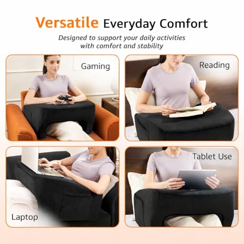 Image of Amazon Basics Memory Foam Lapdesk for Laptop, Ergonomic Laptop Table Pillow for Bed, Wrist Support & Side Pocket, Portable Lap Desk for Work from Home, Study & Travel - Black