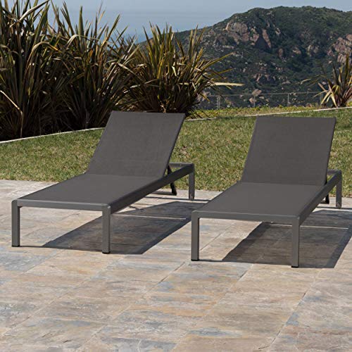 Christopher-Knight-Home-Cape-Coral-Outdoor-Aluminum-Chaise-Lounges-with-Mesh-Seat-2-Pcs-Set-Grey-Dark-Grey Christopher Knight Home Cape Coral Outdoor Aluminum Chaise Lounges with Mesh Seat 2 Pcs Set Grey Dark Grey