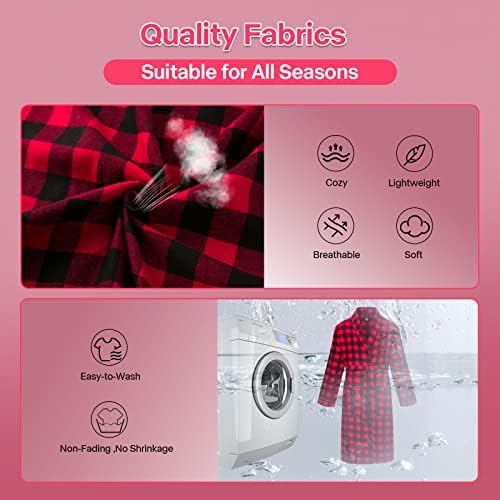 FashGudim Mens Buffalo Plaid Cotton Robe Lightweight Bathrobe Shawl Collar Kimono Sleepwear Loungewear House Robes - Image 5