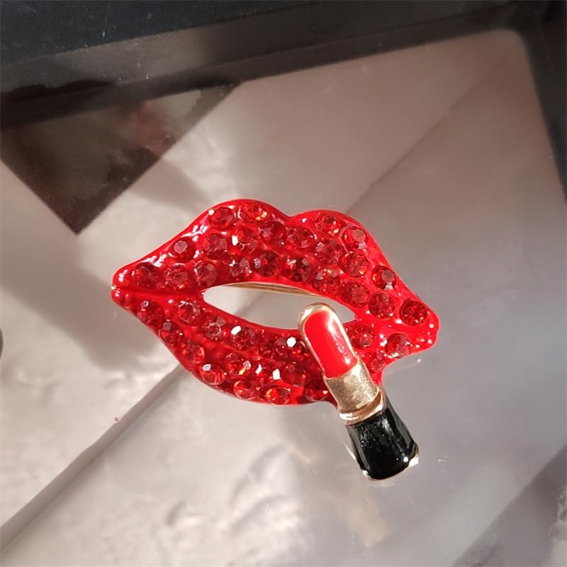 Image of Red Lips Rhinestone Brooch Pin for Women Girl Cubic Zirconia Lapel Pin for Wedding Party Dance Creative Hot Lips Lipstick Sexy Crystal Shining Mouth Brooches Jewelry Sweater Shawl Scarf Buckle