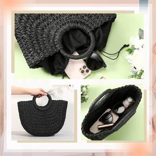 Image of Frienda Straw Tote Bag Summer Beach Bag Handmade Straw Rattan Woven Handbag for Women Travel
