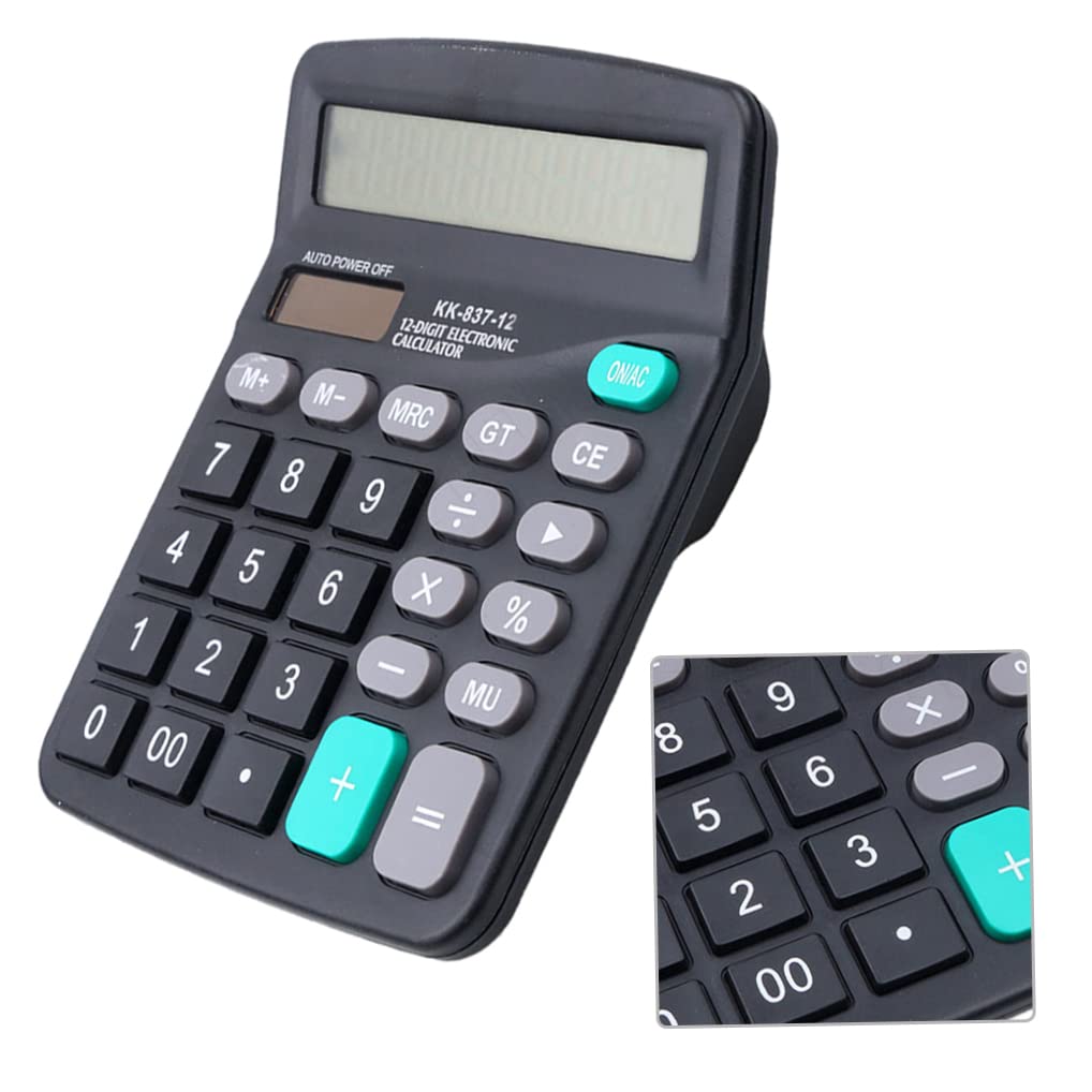 12 Digit Desk Calculator Jumbo Large Buttons Solar Desktop Financial Business Accounting Tool Black 1pc, Desktop Calculator