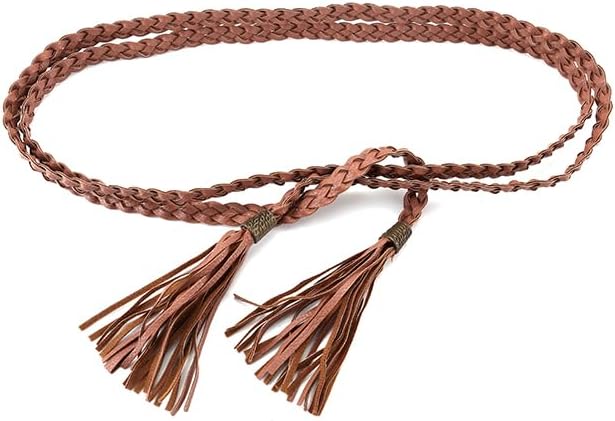 CHIC DIARY Women's Tassel Braided Rope Belt PU Leather Waist Belt Thin Woven Boho Waistband For Dress Jeans - Image 3