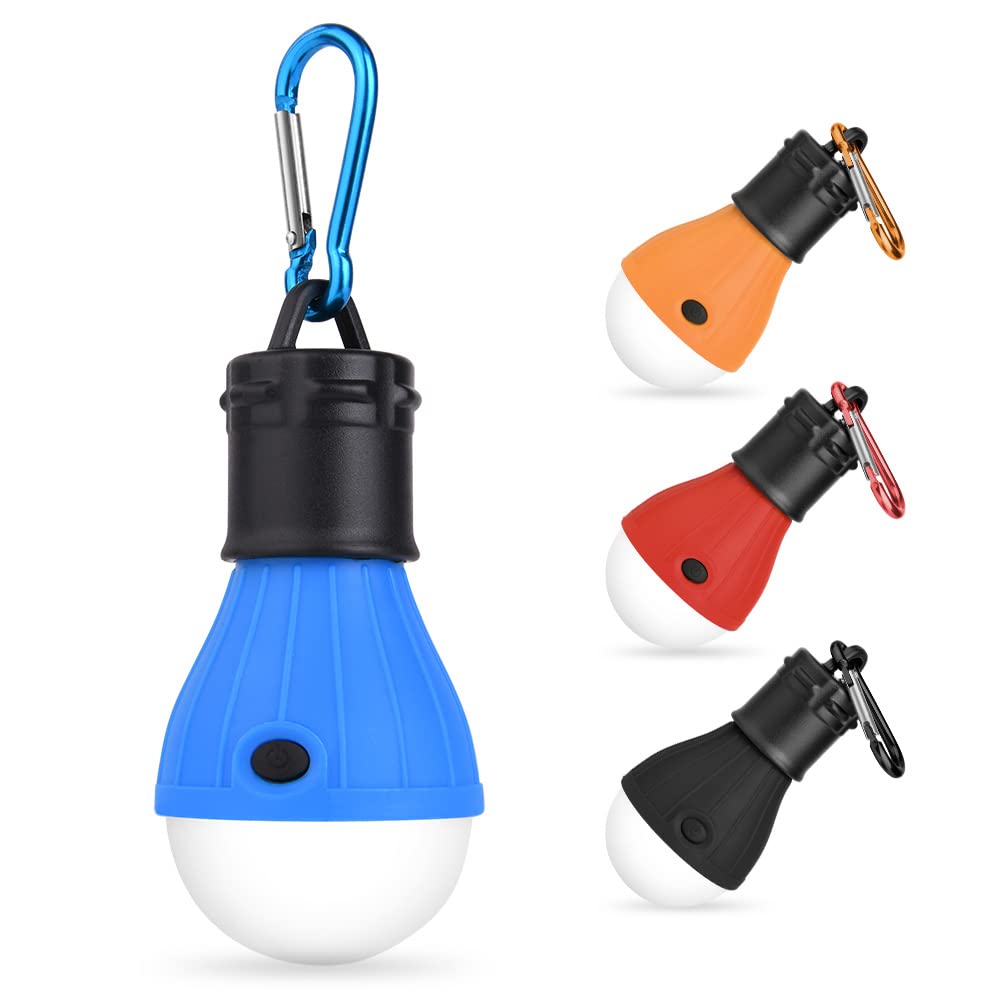 Flintronic 4 Piezas LED Lámpara Camping, Bombillas LED de Camping con Mosquetón, Mosquetón Camping LED Lámpara para Pesca, Luz Tienda de Campaña Emergencia Exterior para Caza, Senderismo, Montañismo