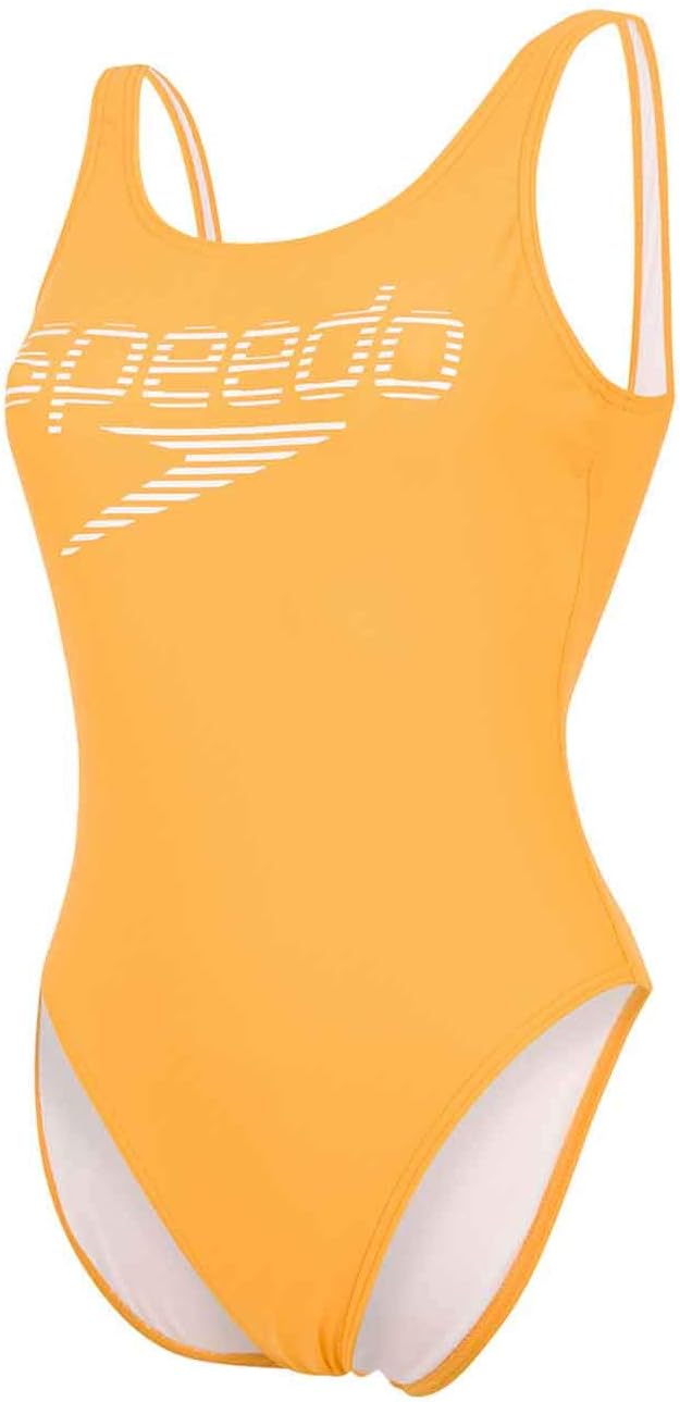 womens Stripe Logo Deep U-back 1 Piece High Leg Swimsuit