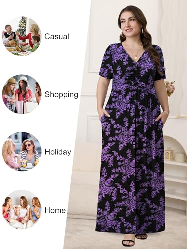 Image of PEVRL Plus Size Maxi Dresses for Women Summer Casual Short Sleeve Long Dress with Pockets 1X-5X