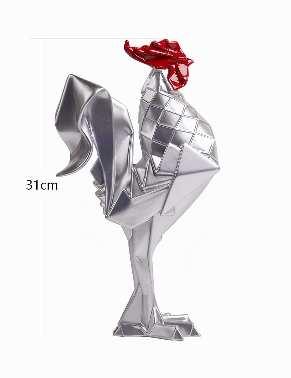 Gallo Statua Scultura Animale Figurina Statuetta Casa Decorazione Regali Moderna Soprammobili Ornamento Ceramica Arte Argento 31cm