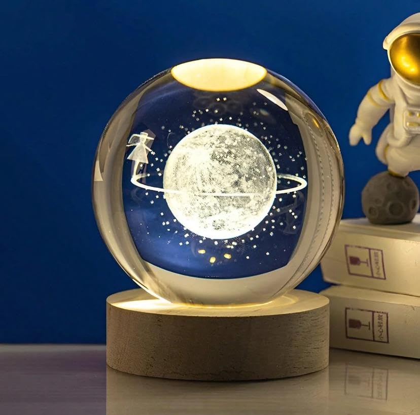 Pliff 3D Solar System Crystal Ball Night Light, 6.1 cm Glass Globe, Wooden Base, LED Table Lamp (Sky Walk)-image-36