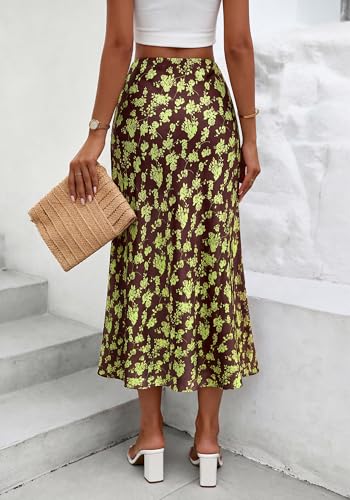 Image of BTFBM Satin Skirts for Women Trendy 2026 Summer Fall | High Waisted A-Line Leopard Print,Floral Print, Business Casual,Cocktail,Wedding Guest,Long Silk Midi Skirt