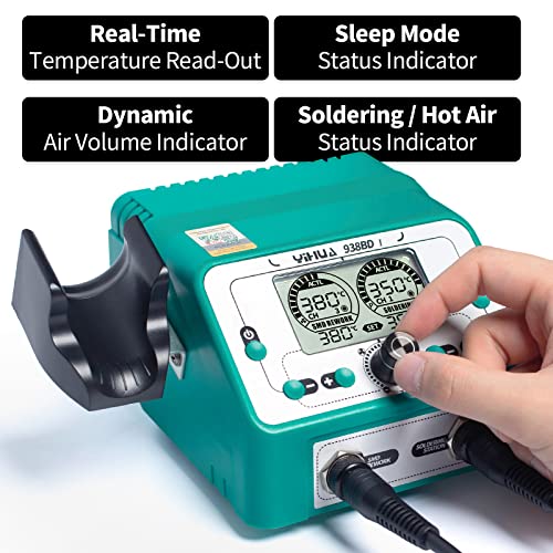 YIHUA 938BD-I Soldeerstation Hot Air Rework Station 2-IN-1 met 110W soldeerbout, auto-stijl LCD-scherm - Afbeelding 4