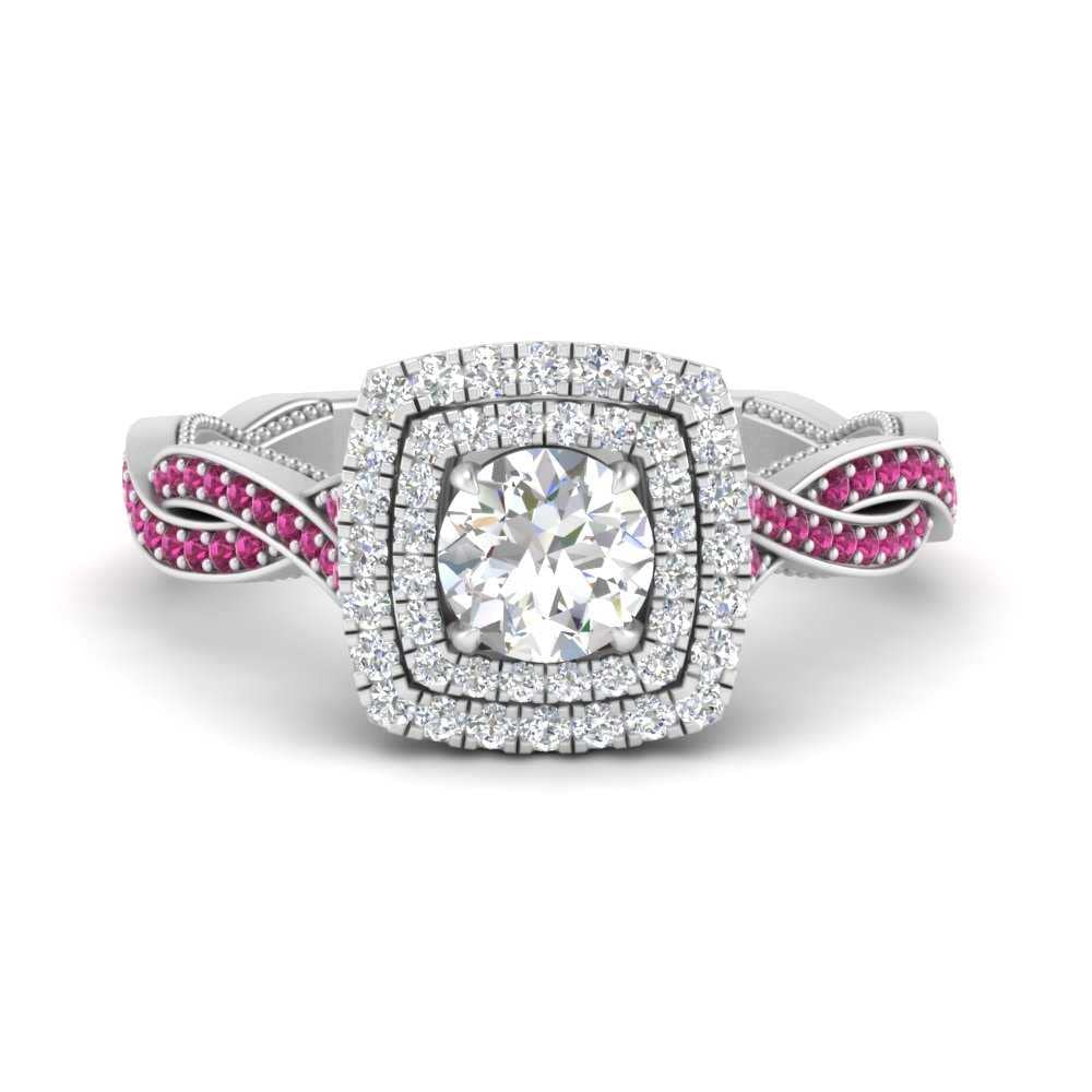 Choose Your Gemstone Double Halo Twisted Shank Engagement Ring 925 Sterling Silver Round Shape Double Halo Engagement Ring Lightweight Office Wear Everyday Gift Jewelry US Size 4 to 12