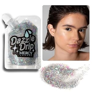 Dazzle Drip Silver Holographic Glitter Gel. Chunky Glitter Gel for Hair, Eye and Body. Cosmetic Grade Glitter in Pouch