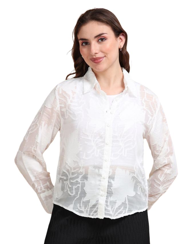 Image of Glam & Chique Women's Sheer Textured Button-Down Shirt XS-2XL