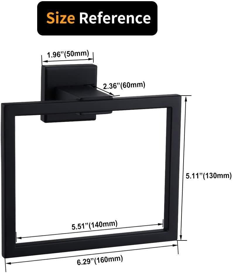 Matte Black Square Towel Ring, Wall Mount Modern Towel Holder Rack for Bathroom Kitchen Bath Towel Holder Hangers (Black-Square) - Image 4